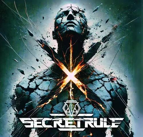 Secret Rule – X cover artwork. An image of a man with cracks throughout his body, with an X on top.