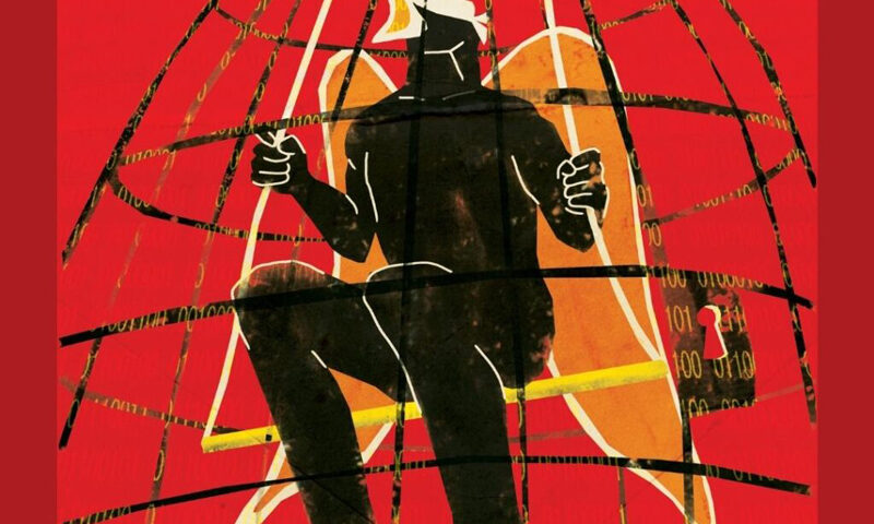 Aaron Clift Experiment – "The Age of Misinformation" cover artwork. An illustration of a man trapped in a bird cage.