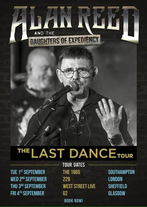 Alan reed - The Last Dance Tour poster. A black and white photo of Reed singing.