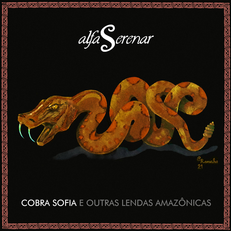 Alfa Serenar - Cobra Sofia e Outras Lendas Amazônicas cover artwork. An illustration of a snake with a black background.