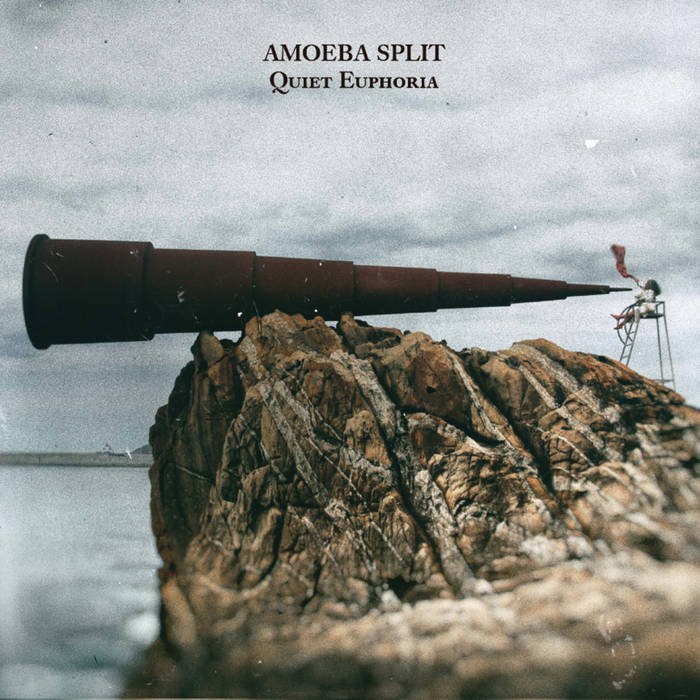 Amoeba Split - Quiet Euphoria cover artwork. A giant rock by the sea supporting a giant telescope.