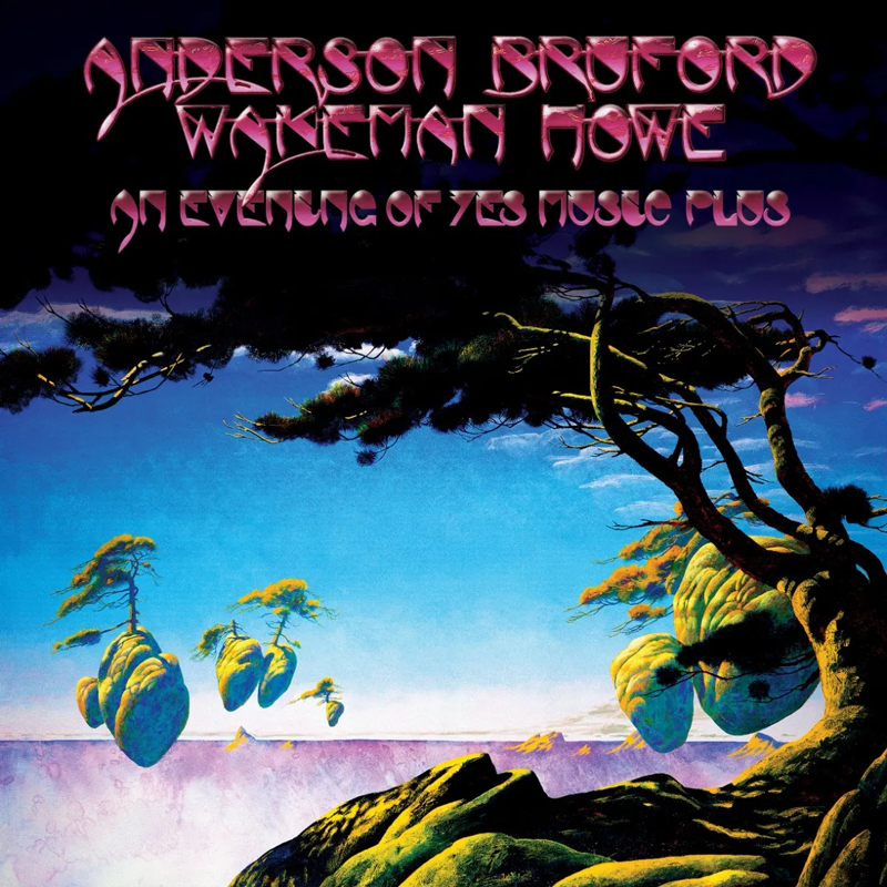 This album cover features a surreal and fantastical landscape, painted in vibrant blues, greens, and purples. It depicts floating rock islands with trees growing on them, set against a tranquil horizon of water and sky. The foreground includes a twisting, ancient-looking tree, with its branches framing the scene. The typography of the album title and band name has a stylized, fantasy-like aesthetic.