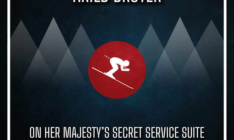 Arild Brøter - On Her Majesty's Secret Service Suite: Part 1 cover artwork. An illustration with mountains in the background and a red circle in the middle that features a skier going downhill.