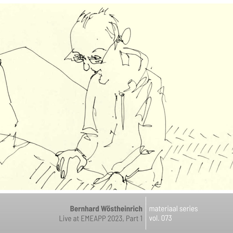 Bernhard Wöstheinrich Reveals Materiaal 073 Part 1 cover artwork. A sketch of the artist playing keyboards in black and white.