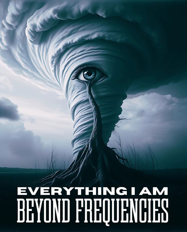 Beyond Frequencies – "Everything I Am cover artwork. A tornado with an eye in the middle.