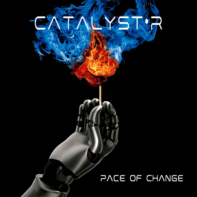 CATALYST*R - Pace of Change cover artwork. a hand holding a match with a red and blue flame.