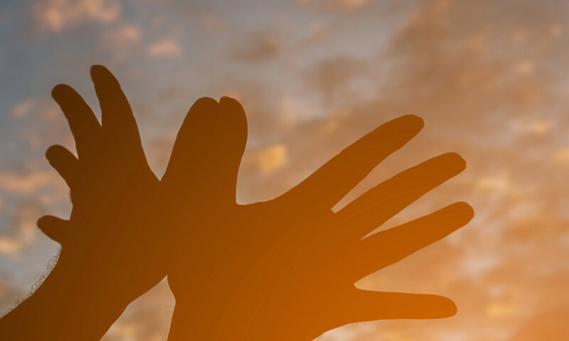 The album cover for Redemption by Cheat the Prophet shows silhouetted hands forming the shape of a bird against a warm, cloudy sunset sky. The band name appears in bold uppercase at the top left, while the album title is written in a cursive style at the bottom right.