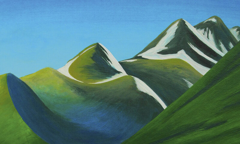 Compassionizer - The Faithful of the Land cover artwork. An illustration of green mountain peaks.