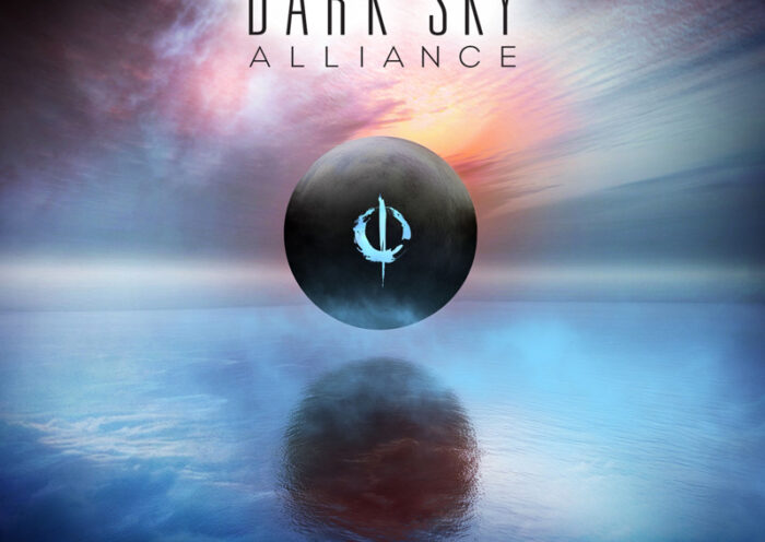 Dark Sky Alliance Warm Inlet cover artwork. A futuristic round object floating in front of a brilliant sky.