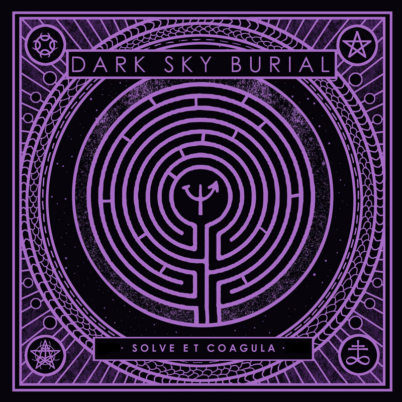 Dark Sky Burial - Solve Et Coagula cover artwork. Esoteric symbols in purple and black.