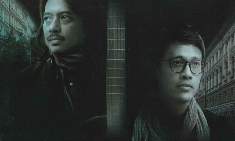 Dewa Budjana & Tohpati with Czech Symphony Orchestra & Budapest Scoring Orchestra — Janapati cover artwork. A photo of Dewa Budjana & Tohpati separated by a guitar neck.