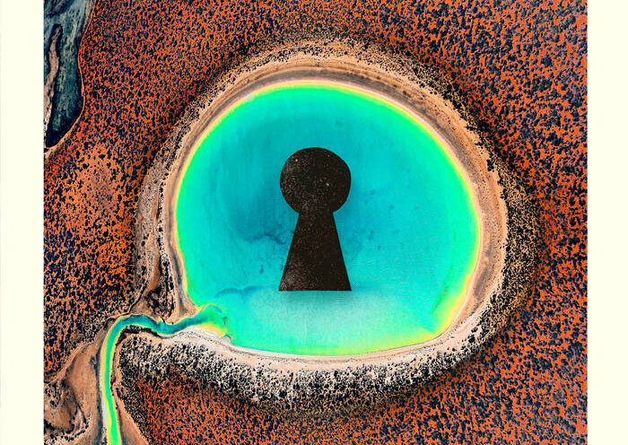 Dirty Sound Magnet - Dreaming In Dystopia cover artwork. A painting showing a key lock in the middle.