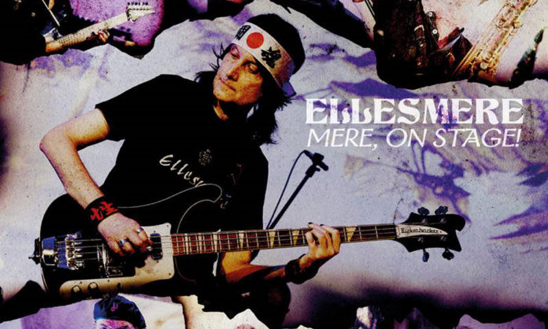 Ellesmere Mere On Stage! Cover artwork. A collage of live photos featuring band memebrs.