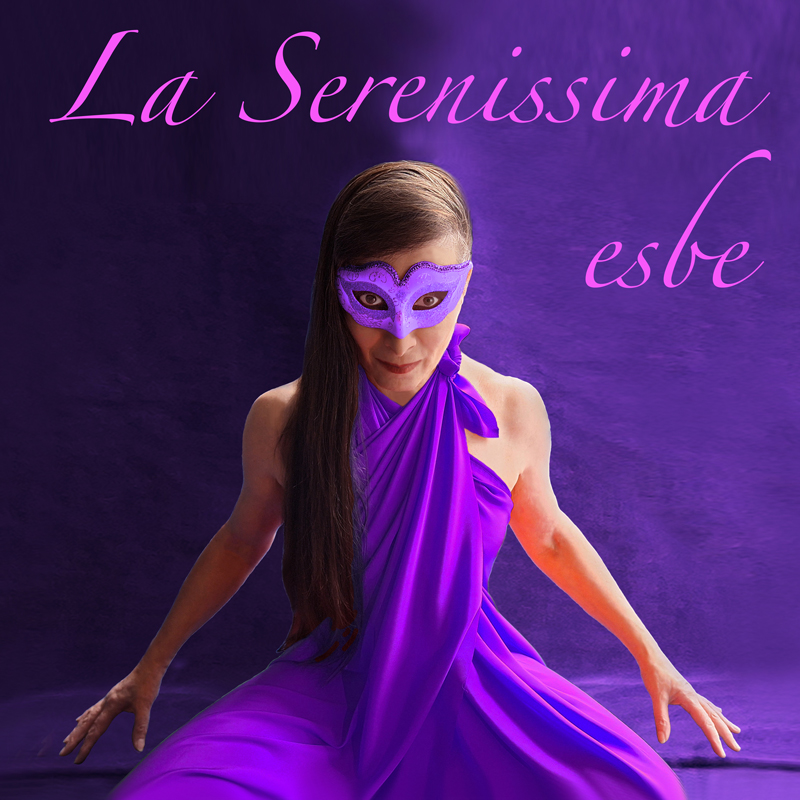 Esbe - La Serenissima cover artwork. The artist wearing a purple dress and a Venetian carnival mask.