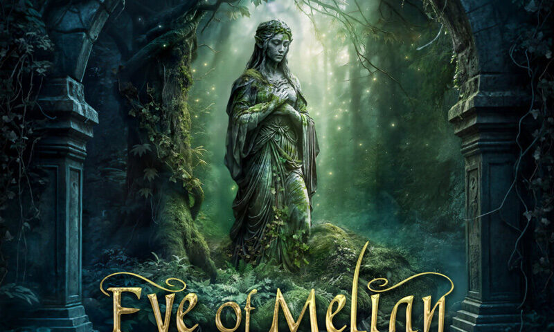 Eye of Melian – Forest of Forgetting cover artwork. a fantasy style cover with a moss-covered statue in a garden.