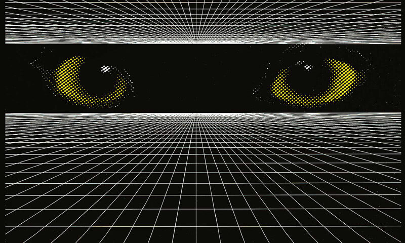 Flame Dream - Supervision cover artwork. Two large yellow eyes looking in between two parallel grids.