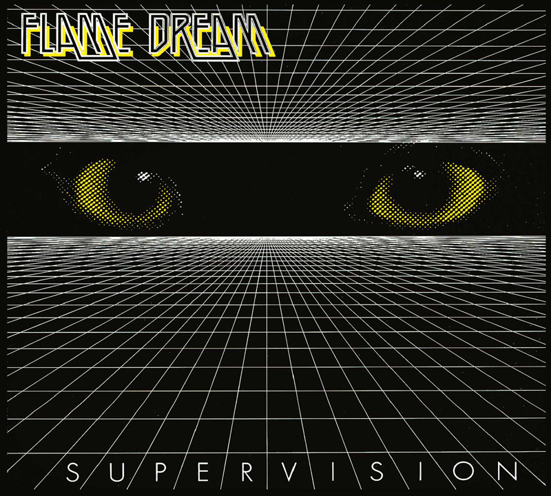 Flame Dream - Supervision cover artwork. Two large yellow eyes looking in between two parallel grids.