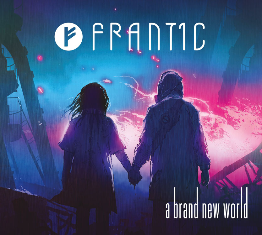 Frant1c – "A Brand New World" cover artwork. An image of a girl holding the hand of a man looking towards a redish blue sky.