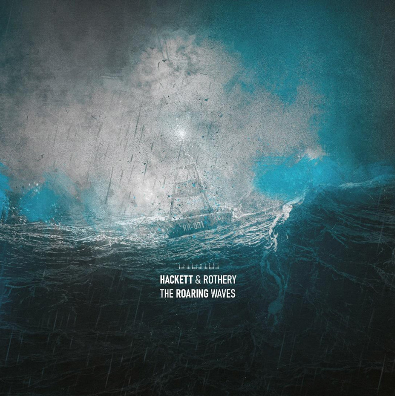 Hackett and Rothery -The Roaring Waves cover artwork. An image of waves in a storm rocking a buoy.
