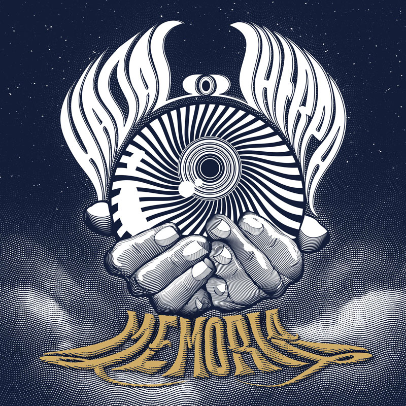 The illustration shows two hands cupping a circular disc with radiating lines, flanked by flame-like shapes.