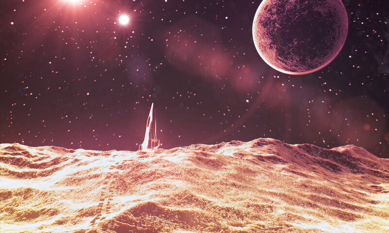 International Machine Consortium - Terraform cover artwork. A planet's surface with a moon.