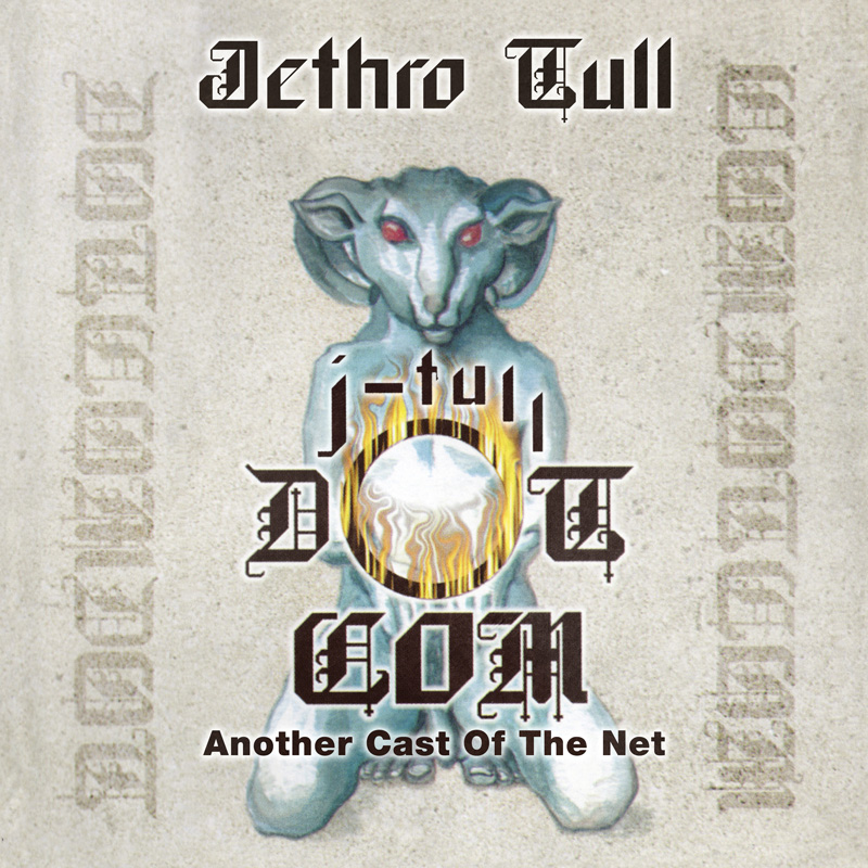 Jethro Tull J-Tull Dot Com Another Cast Of The Net cover artwork. The cover features a pale blue, ram-like humanoid figure with glowing red eyes, seated and holding a luminous white orb surrounded by golden flames.