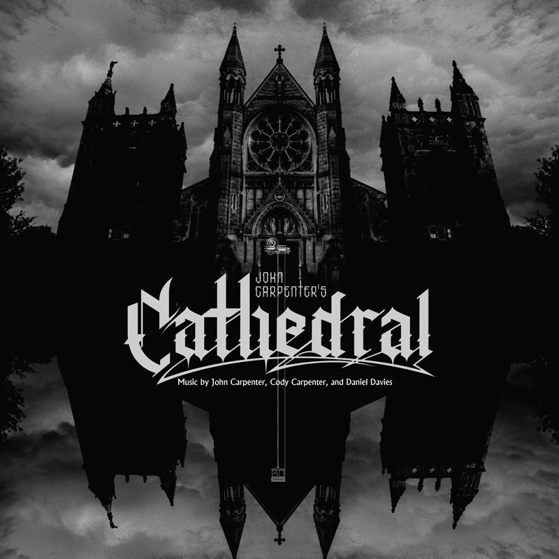 John Carpenter Cathedral cover artwork. A black and white image of a cathedral.