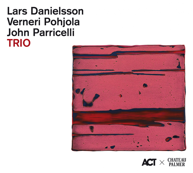 Lars Danielsson,Verneri Pohjola,John Parricelli, "TRIO" Edition Palmer IIcover artwork. An abstract design with red and pinkish colors.