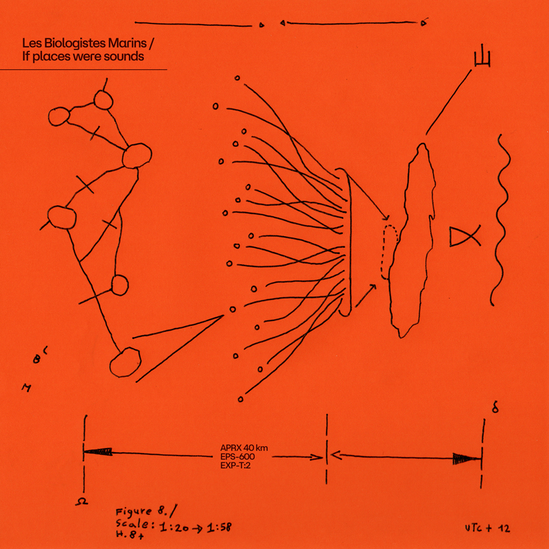 Les Biologistes Marins - If Places Were Sounds cover artwork. An orange cover with black sketches.