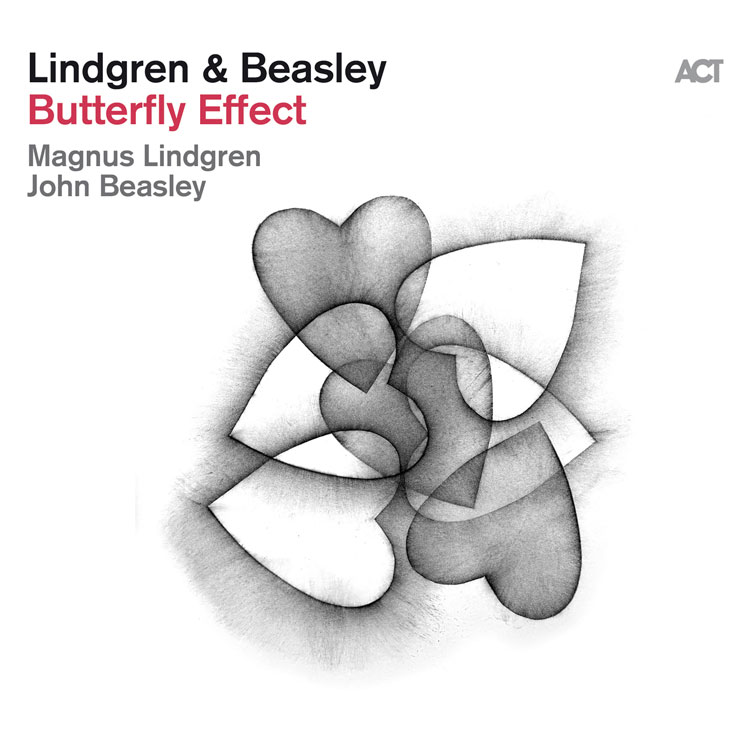 Magnus Lindgren & John Beasley - Butterfly Effect cover artwork. An illustration of hearts shaped like a butterfly.