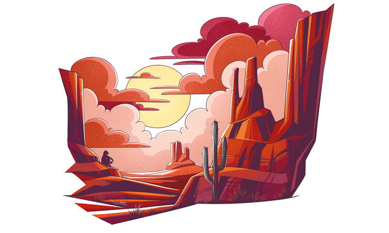 The single cover for Medallion by Mark Lettieri features a stylized desert landscape with towering red rock formations, a lone cactus, and a warm sunset casting a golden glow. The artwork blends a modern, graphic style with a touch of retro aesthetics, using bold colors—shades of red, orange. A lone figure sits on a rock. The typography is clean and minimalistic.