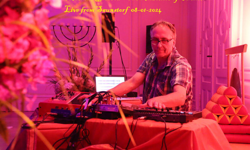 Mathias Grassow playing synths on the cover of his album The Ambience of Silence - Live from Gut Saunstorf 08-01-2024