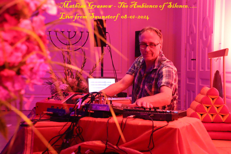 Mathias Grassow playing synths on the cover of his album The Ambience of Silence - Live from Gut Saunstorf 08-01-2024