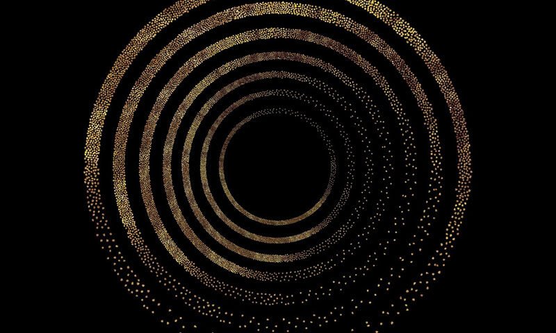 Michael Shrieve – Drums of Compassion cover artwork. Concentric golden circles over a black background.