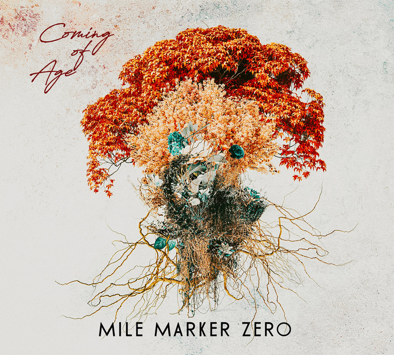 Mile Marker Zero - Coming of Age cover artwork. an illustration of a tree with red leaves and roots.