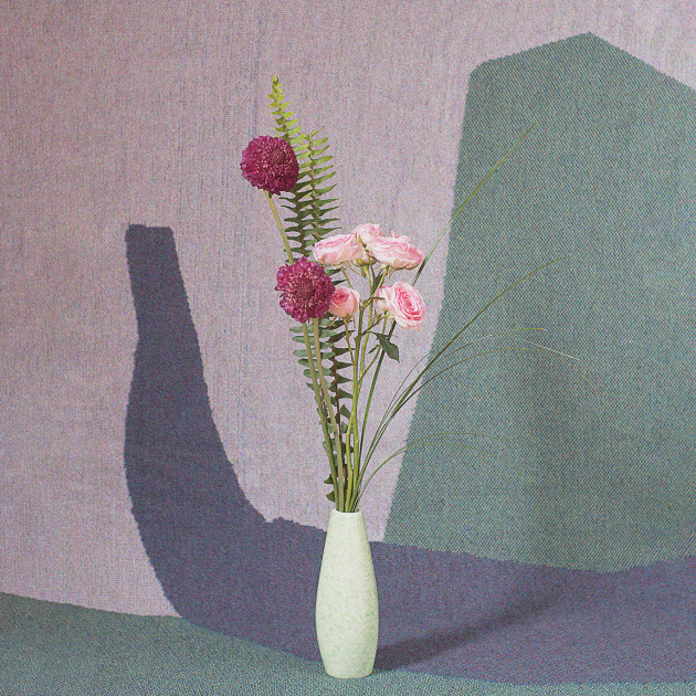 Nick Schofield - Ambient Ensemble LP cover artwork. An illustration of a flower vase with red and pink flowers.