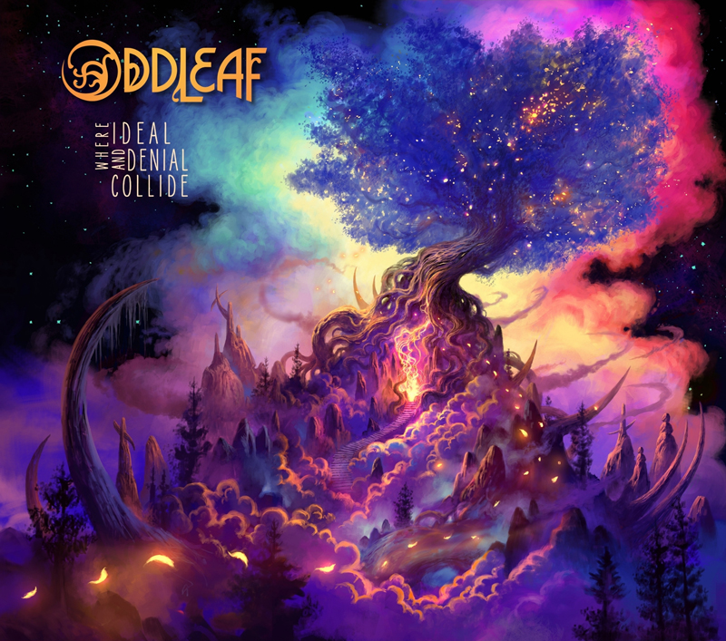 Oddleaf - Where Ideal and Denial Collide cover artwork. A colorful fantasy landscape.