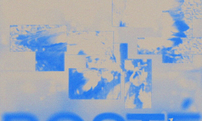 The cover for Oreglo’s single Bosté features a design in soft blue and beige tones. Blurred rectangular shapes resembling overlapping windows or screens create a layered effect across the image. The title Bosté appears in large, out-of-focus blue letters at the bottom, with “oreglo” written in smaller, white script overlaying it.