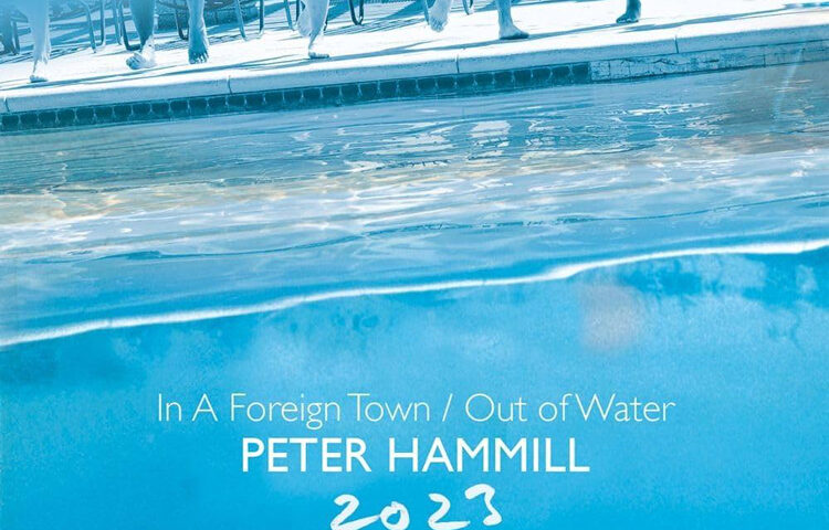 Peter Hammill - In A Foreign Town / Out Of Water cover artwork. Blue design with feet jumping into a swimming pool.