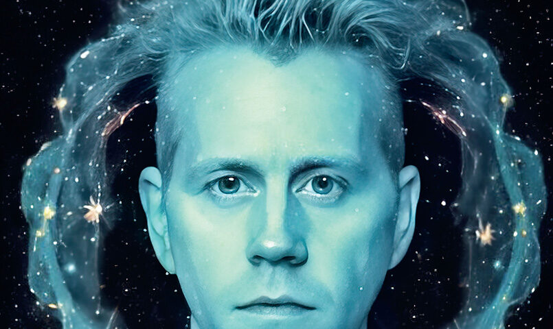 Phideaux Xavier – AutoMoto Animus cover artwork. A white and blue photo of Phideaux Xavier