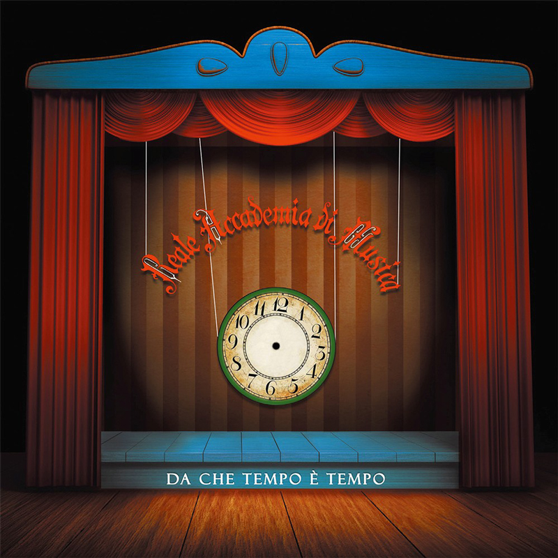 Reale Accademia Di Musica - Da Che Tempo È Tempo cover artwork. A stage with curtains closed and a clock in the middle.