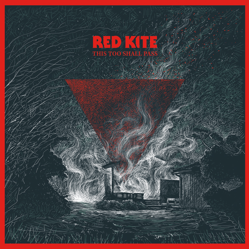 Red Kite - This Too Shall Pass cover artwork. A gray design with a building strycture and smoke coming from behind.