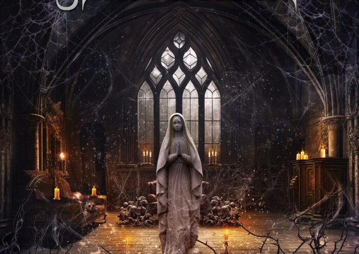 ShatterHeart – Infernal Symphony. an image of a praying nun inside a chapel with skulls and candles.