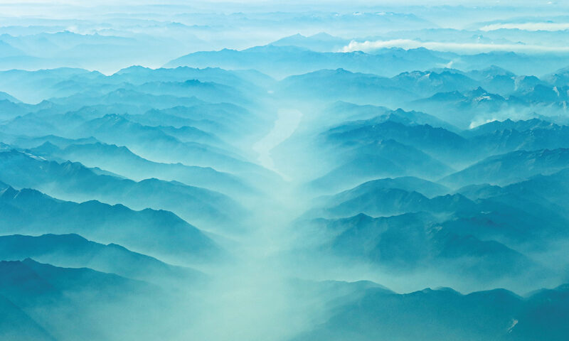 Steve Roach & Serena Gabriel — Entering Elysium cover artwork. Blue misty mountains.
