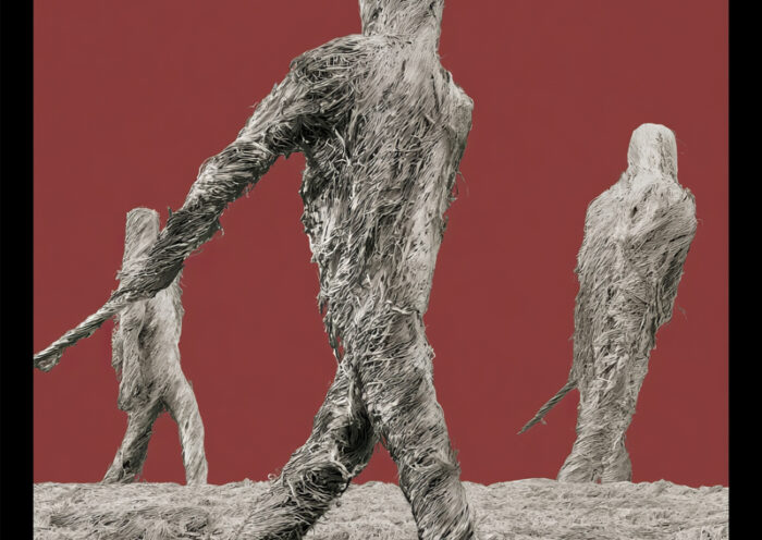 Stick Men - Elkton Music Hall cover artwork. A red background and three straw or stick figures walking.