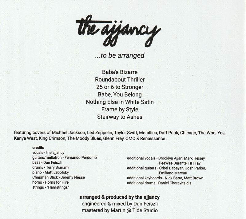 The Ajjancy – To Be Arranged back cover.