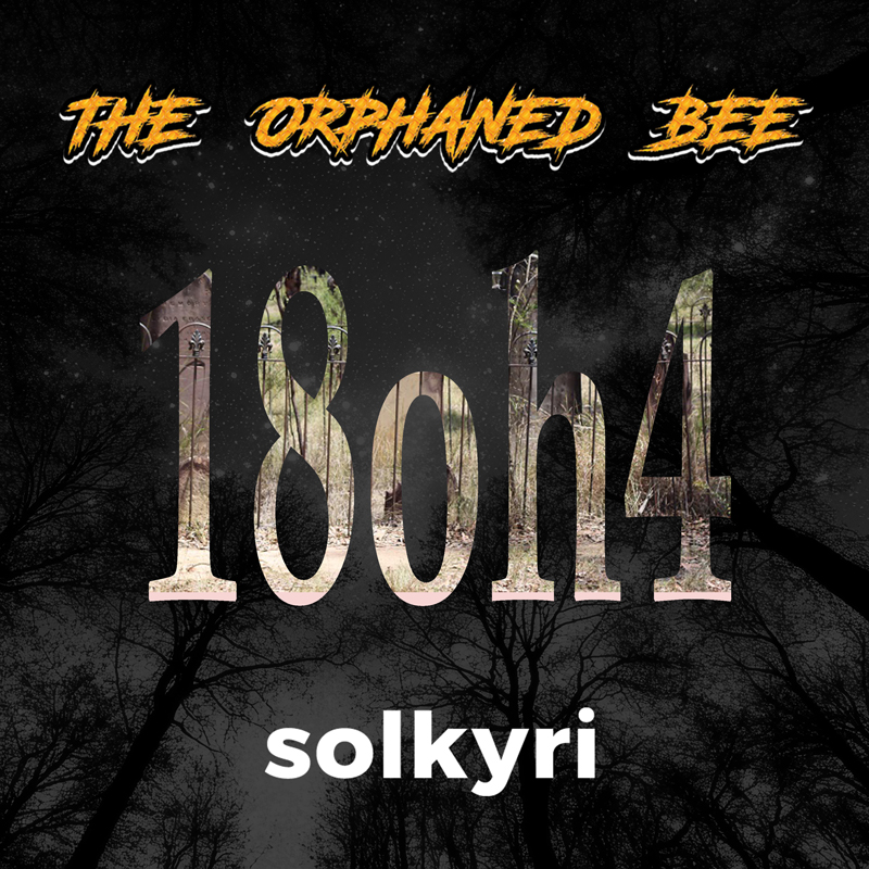 Solkyri and The Orphaned - “18oh4” single artwork. The title of the single and artist names over a black background.