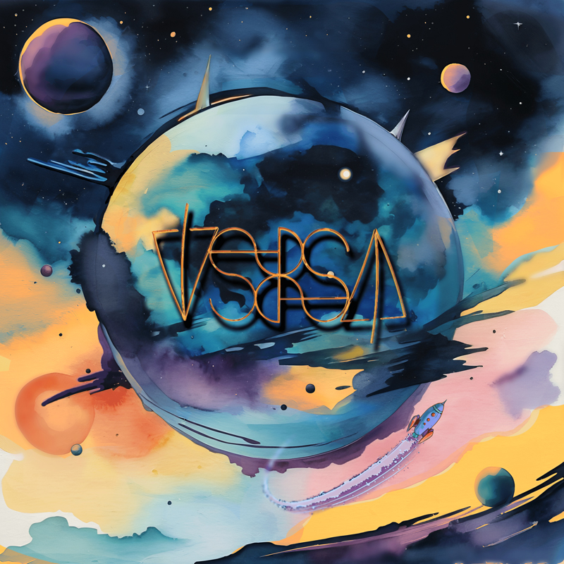 Versa - A Voyage / A Destination, Part 2 cover artwork. An illustration of Planet Earth and the moon seen from space.