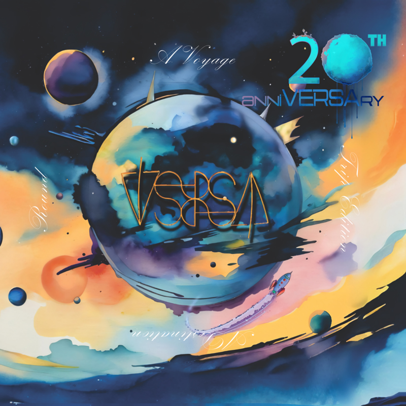 Versa – A Voyage cover artwork. An illustration of various planets.
