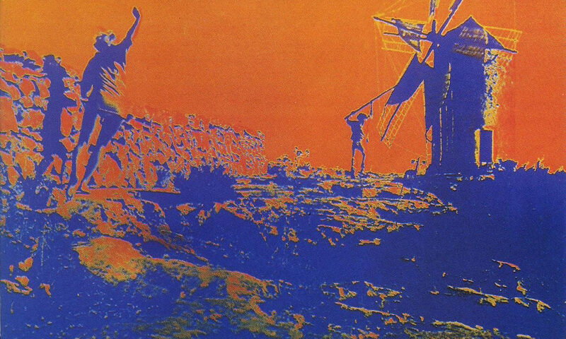 Pink Floyd - More cover artwork. It shows two figures, one of them fighting a windmill.